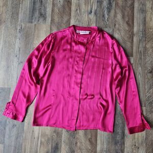 Vintage 90s Boda Brand 100% Pink Silk Long Sleeve Blouse Size 8
